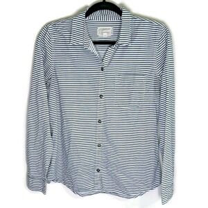 Current Elliott Womens Striped Button Down Shirt Navy Blue White Long Sleeve 2